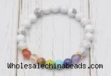 CGB6276 8mm white howlite 7 chakra beaded mala stretchy bracelets