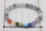 CGB6303 8mm cloudy quartz 7 chakra beaded mala stretchy bracelets