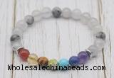 CGB6304 8mm black rutilated quartz 7 chakra beaded mala stretchy bracelets