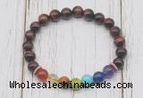 CGB6332 8mm red tiger eye 7 chakra beaded mala stretchy bracelets