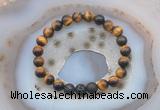 CGB6401 8mm round yellow tiger eye & black lava beaded bracelets