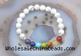 CGB6426 8mm round white howlite 7 chakra beads bracelet wholesale