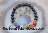 CGB6436 8mm round black obsidian 7 chakra beads bracelet wholesale