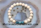 CGB6487 8mm round matte white fossil jasper & apatite beaded bracelets