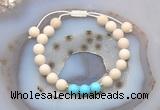 CGB6602 8mm round white fossil jasper & blue howlite adjustable bracelets