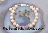 CGB6610 8mm round white fossil jasper & lavender amethyst adjustable bracelets