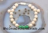 CGB6622 8mm round white fossil jasper & green agate adjustable bracelets