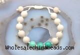 CGB6653 10mm round white fossil jasper & grass agate adjustable bracelets