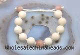 CGB6701 12mm round white fossil jasper & moonstone adjustable bracelets