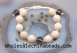CGB6708 12mm round white fossil jasper & smoky quartz adjustable bracelets