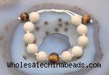 CGB6709 12mm round white fossil jasper & yellow tiger eye adjustable bracelets