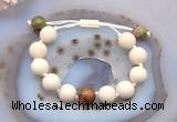 CGB6725 12mm round white fossil jasper & unakite adjustable bracelets