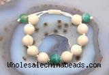CGB6734 12mm round white fossil jasper & green banded agate adjustable bracelets