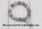 CGB6848 10mm, 12mm grey banded agate beaded bracelet with alloy pendant