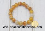 CGB6851 10mm, 12mm yellow banded agate beaded bracelet with alloy pendant