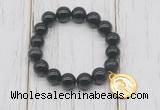 CGB6856 10mm, 12mm black banded agate beaded bracelet with alloy pendant