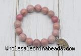CGB6873 10mm, 12mm pink wooden jasper beaded bracelet with alloy pendant