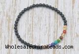 CGB7110 7 chakra 4mm black tourmaline beaded meditation yoga bracelets