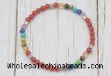 CGB7116 7 chakra 4mm red agate beaded meditation yoga bracelets