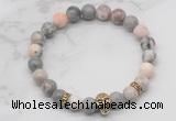CGB7355 8mm pink zebra jasper bracelet with skull for men or women