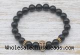 CGB7423 8mm black tourmaline bracelet with skull for men or women