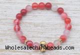 CGB7442 8mm red banded agate bracelet with skull for men or women