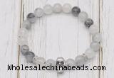 CGB7494 8mm black rutilated quartz bracelet with skull for men or women