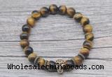 CGB7516 8mm yellow tiger eye bracelet with skull for men or women