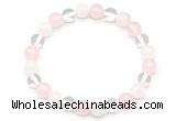 CGB8000 8mm white crystal, white jade & rose quartz beaded stretchy bracelets