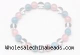 CGB8002 8mm aquamarine, white crystal & rose quartz beaded stretchy bracelets