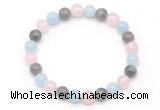 CGB8006 8mm aquamarine, labradorite & rose quartz beaded stretchy bracelets