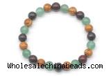 CGB8039 8mm green aventurine, brecciated jasper & wooden jasper beaded stretchy bracelets