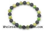 CGB8055 8mm green sea sediment jasper & matte black agate beaded stretchy bracelets