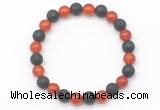 CGB8058 8mm red agate & black lava beaded stretchy bracelets