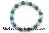 CGB8065 8mm blue sea sediment jasper & black lava beaded stretchy bracelets