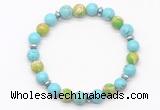CGB8125 8mm blue howlite, blue sea sediment jasper & hematite power beads bracelet