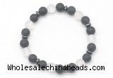 CGB8144 8mm matte black agate, white crystal & hematite power beads bracelet