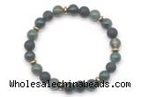 CGB8150 8mm moss agate, matte black agate & hematite power beads bracelet