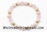 CGB8154 8mm white fossil jasper, matte rose quartz & hematite power beads bracelet