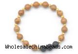 CGB8174 8mm wooden jasper & black lava beaded stretchy bracelets