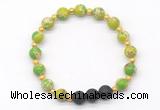 CGB8176 8mm green sea sediment jasper & black lava beaded stretchy bracelets