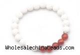CGB8270 8mm white lava & red agate beaded mala stretchy bracelets