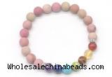 CGB8307 8mm matte pink wooden jasper 7 chakra beaded mala stretchy bracelets