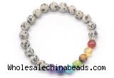 CGB8309 8mm matte dalmatian jasper 7 chakra beaded mala stretchy bracelets