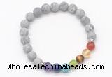 CGB8310 8mm matte grey picture jasper 7 chakra beaded mala stretchy bracelets