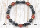 CGB8341 8mm red agate, black onyx & hematite energy bracelet