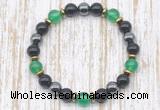 CGB8342 8mm green agate, black onyx & hematite energy bracelet