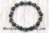 CGB8367 8mm green tiger eye, black onyx & hematite energy bracelet