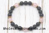 CGB8423 8mm matte black onyx, rose quartz & hematite power beads bracelet