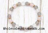 CGB8429 8mm matte grey agate, white crystal, rose quartz & hematite power beads bracelet